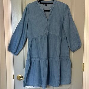 Tommy Hilfiger Light Blue Denim-Look Tiered Tunic Dress